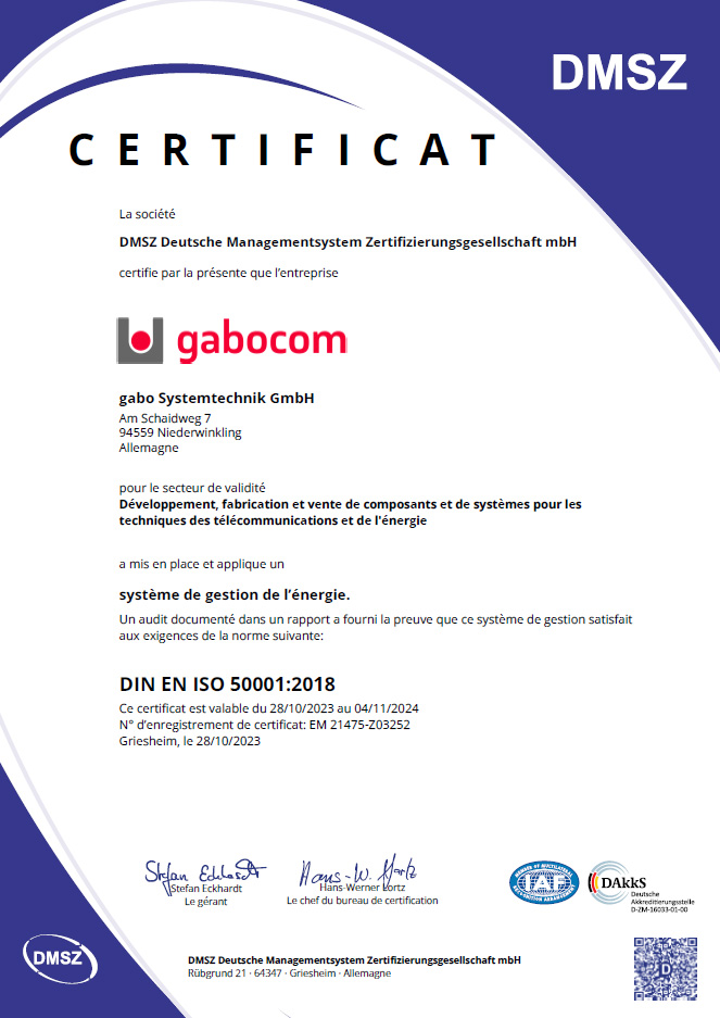 certificat système de gestion de l’énergie DIN EN ISO 50001:2018